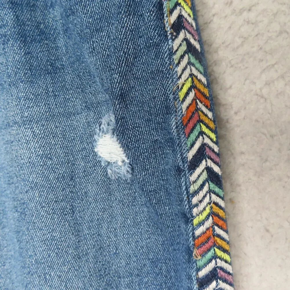 Knox Rose Jeans 8 Blue Embroidered Chevron Stripe Ankle Mid‎ Rise Distressed - Picture 3 of 10